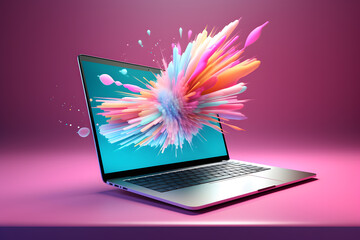 Laptop with colorful splash on screen