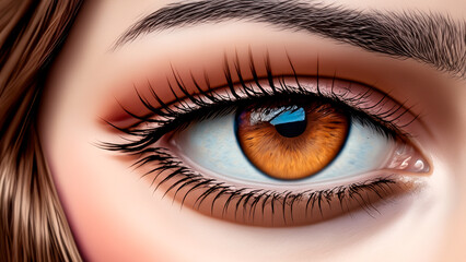 Close up of beautiful female eye with long eyelashes. 3D rendering