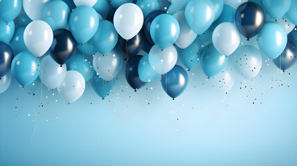 Blue color balloons background with celebration party banner,