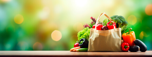 A bag of vegetables on the background of a supermarket. Generative AI,