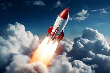 Naklejka na ściany i meble Digital illustration of rocket on background. Spaceship flight