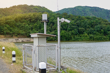 Solar automatic water metering station or water level meter used to measure the water level of a...