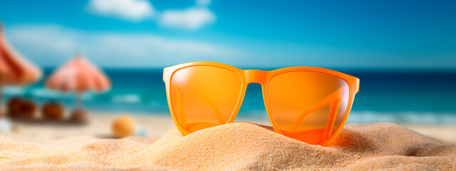 Fototapeta na wymiar sunglasses on the beach. Generative AI,