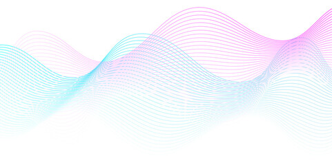 Abstract blue and pink wave geometric Technology, data science frequency gradient lines on transparent background. Isolated on white background. blue and white wavy stripes background.