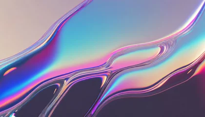 Deurstickers holographic fluid water stream glossy reflection spectrum wavy surface y2k wallpaper background illustration generative ai © Ernest