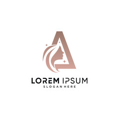 Beauty logo design combined on letter a with woman face icon and creative element