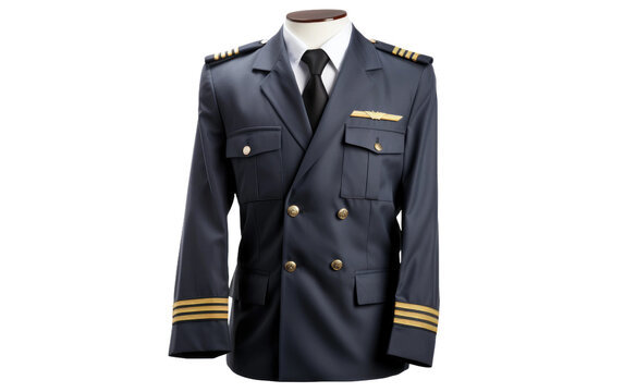 A Realistic Image of the Pilot Uniform on a Clear Surface or PNG Transparent Background.