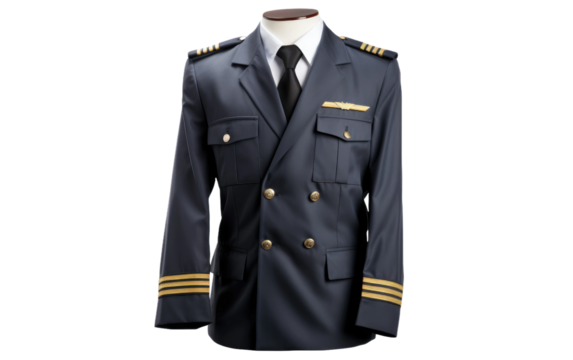 A Realistic Image of the Pilot Uniform on a Clear Surface or PNG Transparent Background.