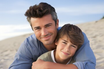 Obraz premium Portrait of father and child on the beach