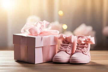 Fototapeta na wymiar pink gift box with pink ribbon