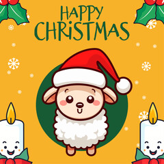 Winter Holiday Fun with a Lovable Vector Sheep: A Christmas Animal Cartoon Character for Kids