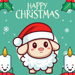 Celebrate the Winter Holiday with a Charming Vector Sheep: A Christmas Cartoon Character Loved by Kids