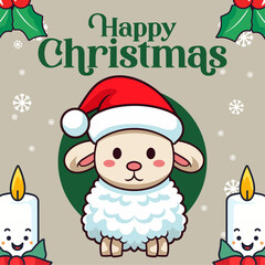 Winter Holiday Joy with a Captivating Vector Sheep: A Christmas Animal Cartoon Character for Children