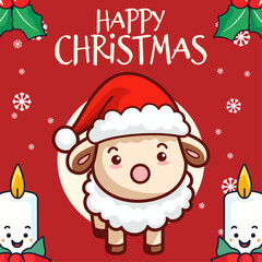 Winter Holiday Merriment with a Pleasing Vector Sheep: A Christmas Cartoon Character for Kids