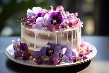 cake with pink flower