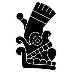 Stylized human skull from Mexican codex. Native American design or Aztec Indians. Black and white silhouette.