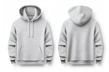 Grey blank hoodie template, from two sides, for your design mock-up for print, isolated on white background