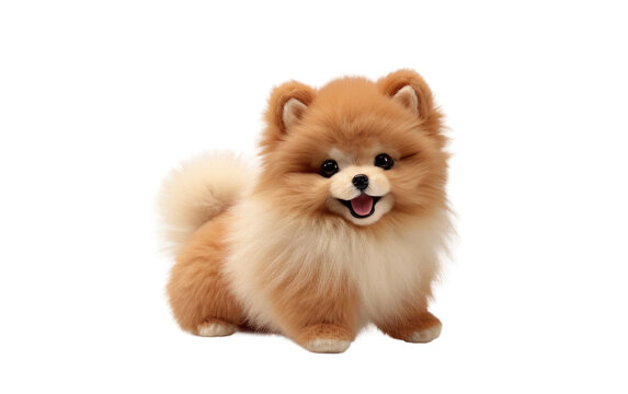 A Realistic Image of the Prancing Pomeranian Puppy Stuffed Toy on a Clear Surface or PNG Transparent Background.