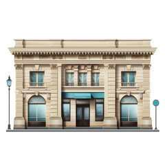Simple bank building isolated on transparent background, png