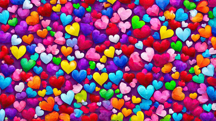Fototapeta na wymiar Valentine's day multicoloured background, many hearts of different shapes