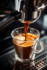 Coffee machine with cup of espresso. Pouring coffee in a mug. Generative Ai