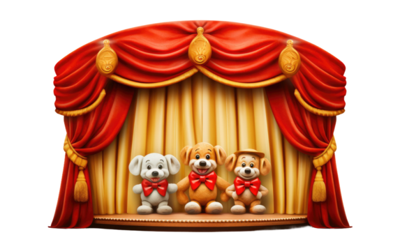 Navigating the Realistic Image of Puppet Pals Theater on a Clear Surface or PNG Transparent Background.