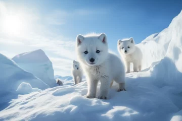 Stickers pour porte Renard arctique White baby arctic foxes