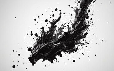 Crude oil flying in the air and water splashing on white background Black water - obrazy, fototapety, plakaty