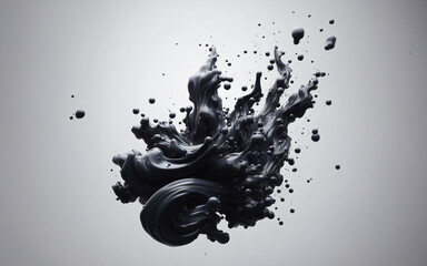 Crude oil flying in the air and water splashing on white background Black water - obrazy, fototapety, plakaty