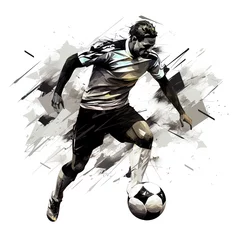 Fotobehang Abstract illustration of Football. A football player with a ball. The concept of sports. Sports Banner, postcard. © Irina