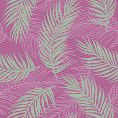Endless paradise palm leaves vector pattern. Floral design over waves texture