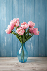 decorative Pink flowers in a Blue Vase