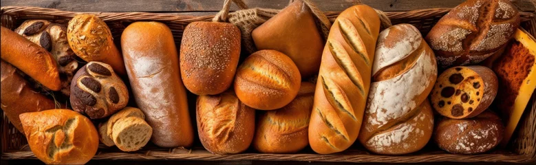 Papier Peint photo Boulangerie basket of Assorted Artisan Breads banner