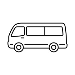 Minibus icon. Minivan. Black contour linear silhouette. Editable strokes. Side view. Vector simple flat graphic illustration. Isolated object on a white background. Isolate.