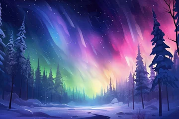 Poster Im Rahmen Aurora Borealis Northern Lights night peaceful landscape © BrandwayArt