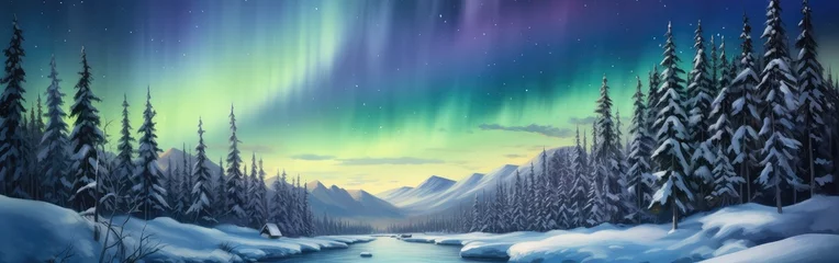 Fototapeten Aurora Borealis Northern Lights night peaceful landscape © BrandwayArt