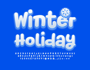 Fototapeta premium Vector seasonal flyer Winter Holiday with decorative Snowflake. Handwritten Alphabet Letters, Numbers and Symbols set. White glowing Font