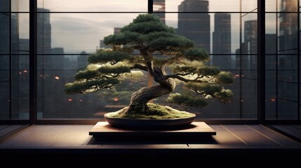 Beautiful bonsai tree. Japanese garden. indoor plants. - obrazy, fototapety, plakaty