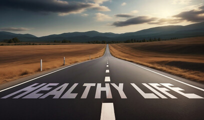 Embracing Wellness - Healthy Life written on a rural road, symbolizing the journey to a healthier lifestyle