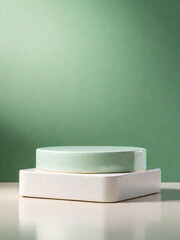 Green podium background platform product 3d studio presentation stage. Light abstract simple pedestal floor stand scene, wall pastel green color background render, ramadhan sale