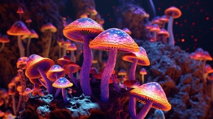 Fototapeta na wymiar 3D psychedelic dmt style mushrooms hyper realistic in.Generative AI