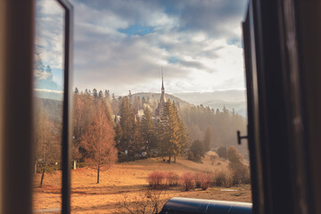 A Serene View of a Field with Trees at Peles Castle Sinaia