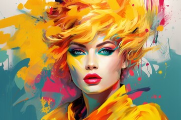 Design an artistic portrait of a fashion icon, capturing their personality and unique style. Use bold colors and creative brush strokes to emphasize their presence in the fashion world
