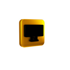 Black Computer monitor icon isolated on transparent background. PC component sign. Yellow square button.