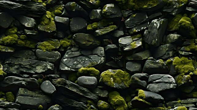 Seamless Texture Tileable Texture: Abstract Nature Rock Background with Wet Pebbles and Green Leaf Pattern