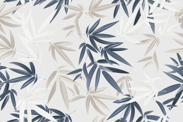 Floral seamless pattern, colorful leaves, bamboo on a light gray background, vector illustration - obrazy, fototapety, plakaty