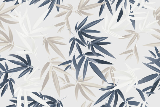 Floral seamless pattern, colorful leaves, bamboo on a light gray background, vector illustration