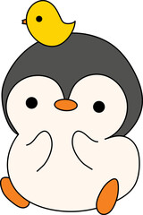 Penguin with bird in head illustration