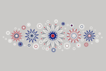 Obraz premium Christmas card with traditional colors snowflakes. Winter background scandinavian style in calm colors. Many snow on grey background. Christmas mood pattern.