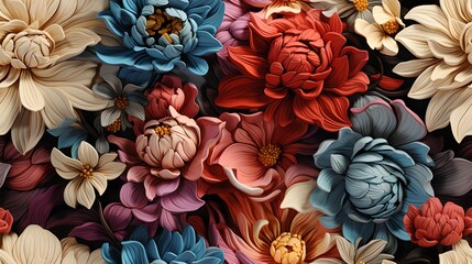 Fototapeta premium Seamless Abstract Floral Pattern: Tileable Vector Illustration of Botanical Beauty in Nature, Blue Petals, and Pink Blossoms